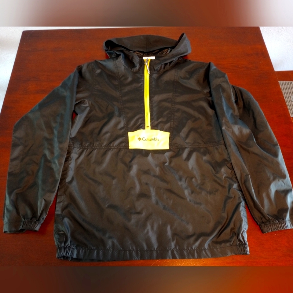 Large Boys Columbia Black and Yellow Half Zip Hooded Rain Jacket